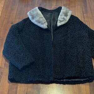 Vintage Black Persian Lamb Jacket with Gray Collar